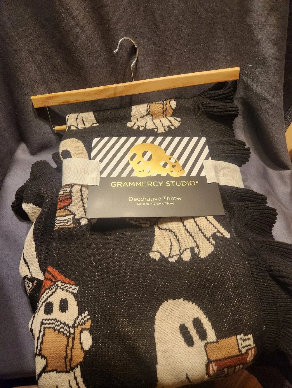 Grammercy Studio Decorative Throw Blanket Ghost Reading Books Halloween